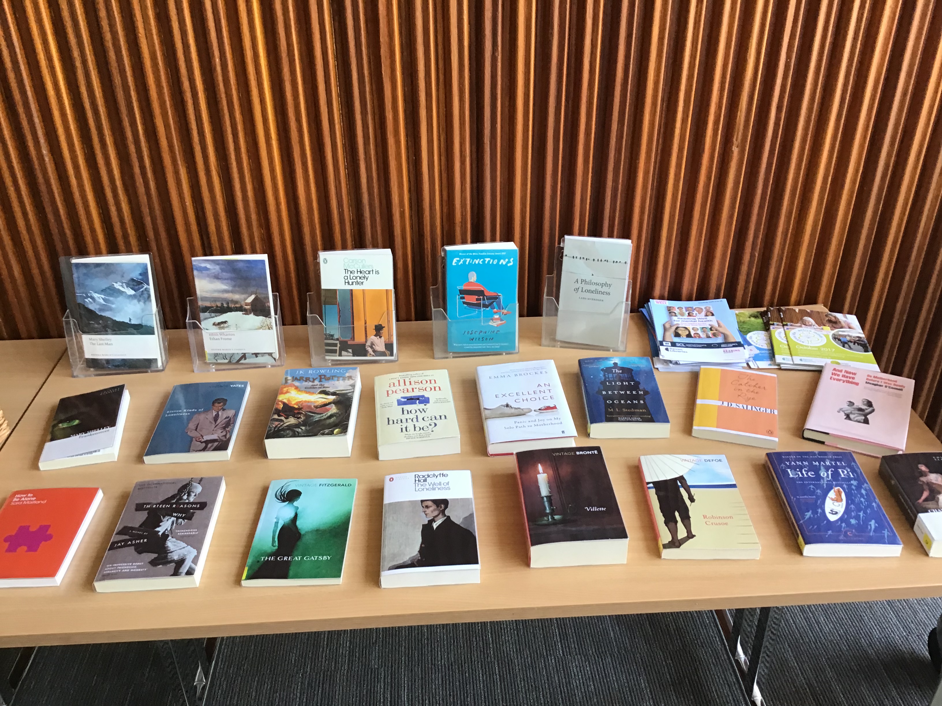 Display of books on a table
